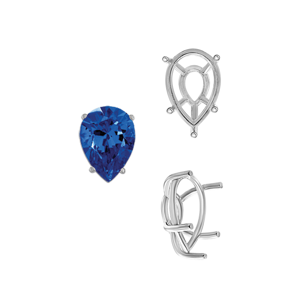 ITI NYC Five Prong Pear Shape Tapered Base Wire Basket Settings Sterling Silver (5.00 x 3.00 mm - 19.00 x 13.00 mm)