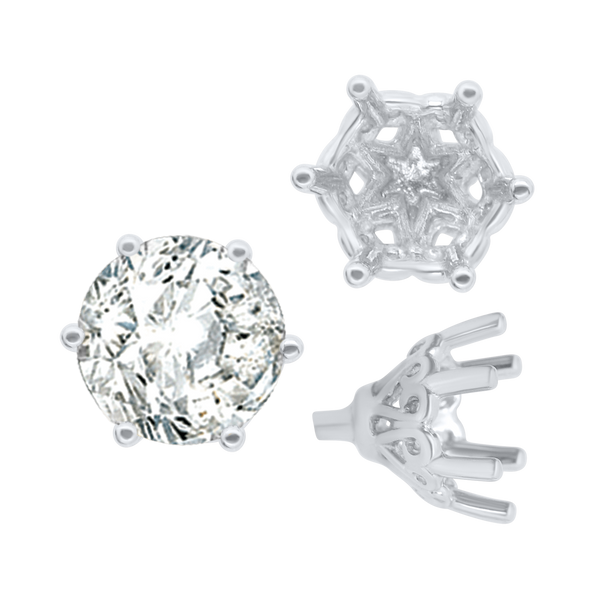 ITI NYC Six Prong Round Filigree Tapered Settings with Peg in Sterling Silver (4.00 mm - 8.00 mm)