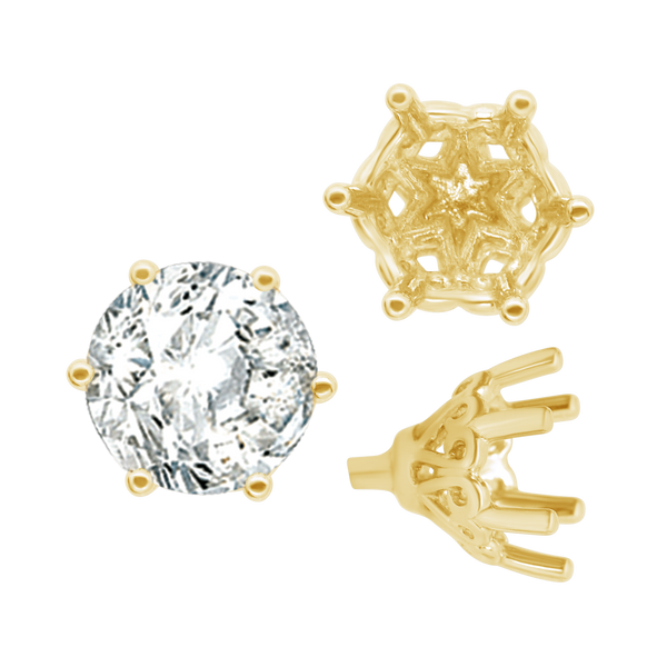 ITI NYC Six Prong Round Filigree Tapered Settings with Peg in 14K Gold (4.00 mm - 9.25 mm)