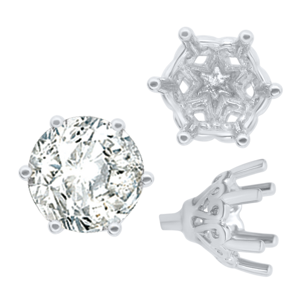 ITI NYC Six Prong Round Filigree Tapered Settings with Peg in Sterling Silver (4.00 mm - 9.25 mm)