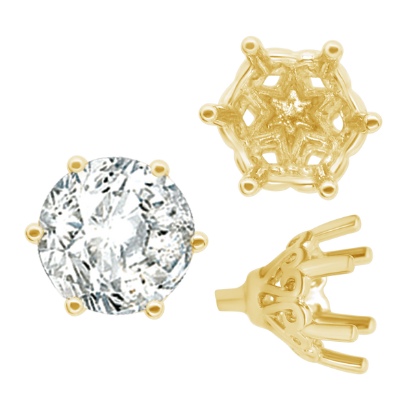 ITI NYC Six Prong Round Filigree Tapered Settings with Peg in 14K Gold (4.00 mm - 9.25 mm)