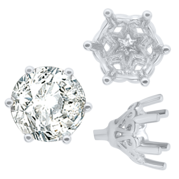 ITI NYC Six Prong Round Filigree Tapered Settings with Peg in Sterling Silver (4.00 mm - 9.25 mm)