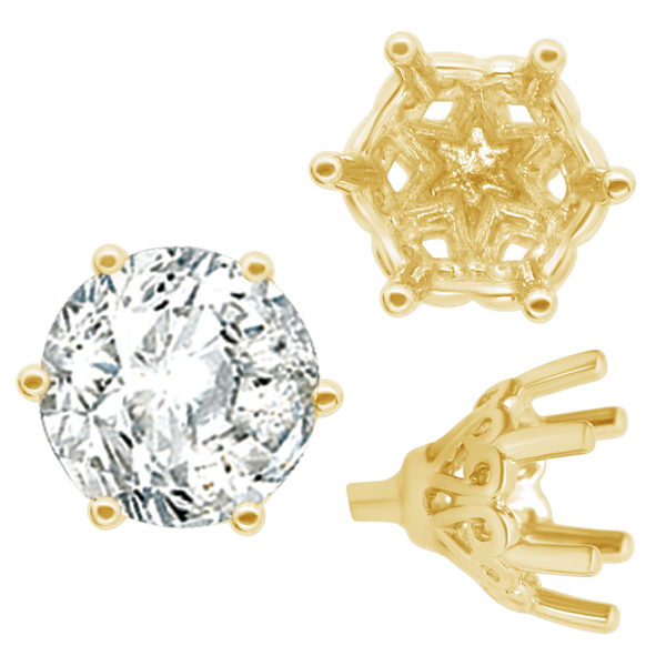 ITI NYC Six Prong Round Filigree Tapered Settings with Peg in 14K Gold (4.00 mm - 9.25 mm)