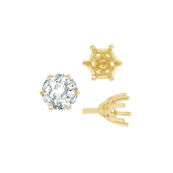 ITI NYC Six Prong Round Filigree Tapered Settings with Peg in 14K Gold (4.00 mm - 9.25 mm)