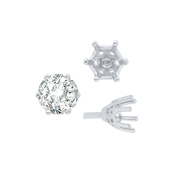 ITI NYC Six Prong Round Filigree Tapered Settings with Peg in Sterling Silver (4.00 mm - 8.00 mm)