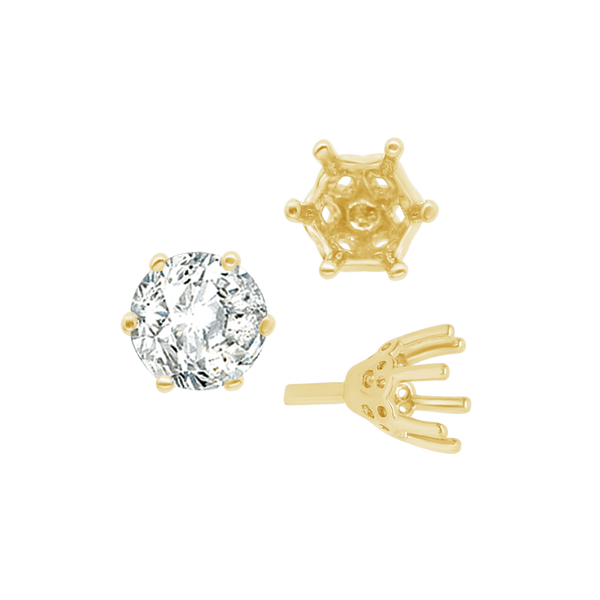 ITI NYC Six Prong Round Filigree Tapered Settings with Peg in 14K Gold (4.00 mm - 8.00 mm)