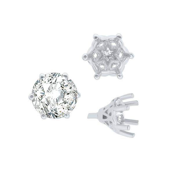 ITI NYC Six Prong Round Filigree Tapered Settings with Peg in Sterling Silver (4.00 mm - 9.25 mm)