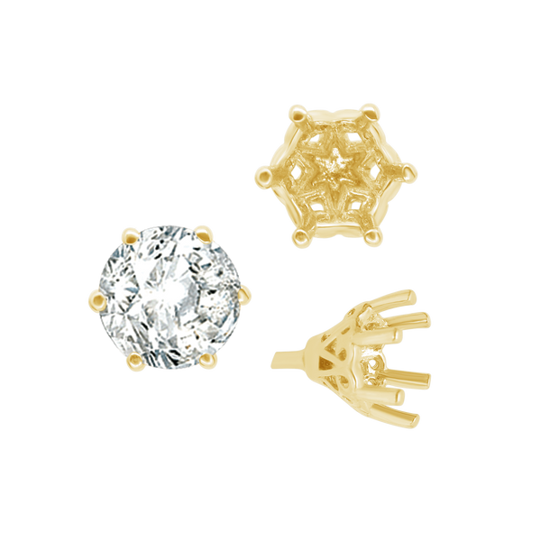 ITI NYC Six Prong Round Filigree Tapered Settings with Peg in 14K Gold (4.00 mm - 9.25 mm)