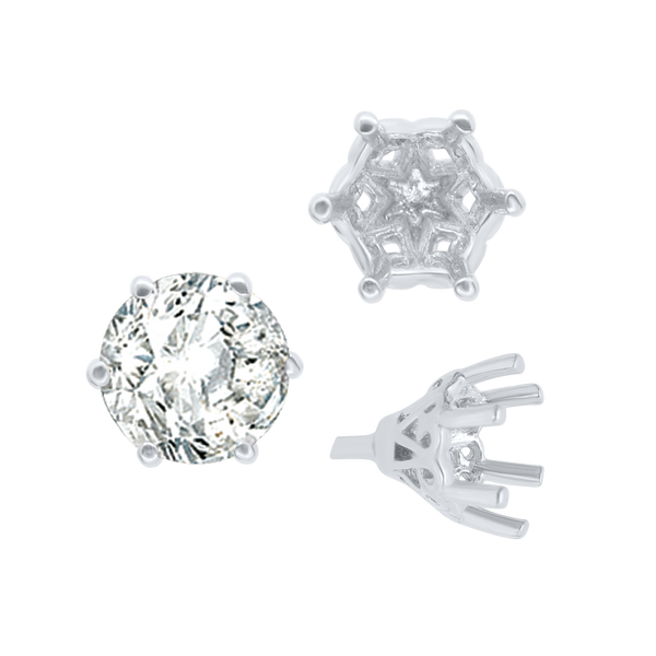 ITI NYC Six Prong Round Filigree Tapered Settings with Peg in Sterling Silver (4.00 mm - 9.25 mm)