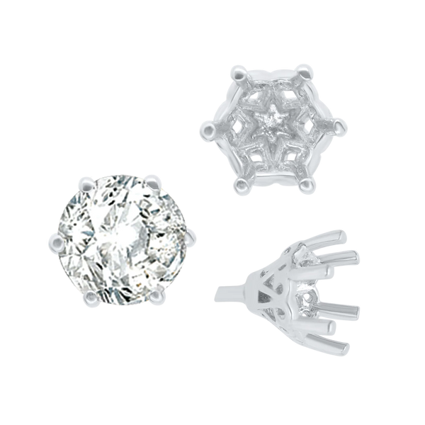 ITI NYC Six Prong Round Filigree Tapered Settings with Peg in Sterling Silver (4.00 mm - 8.00 mm)