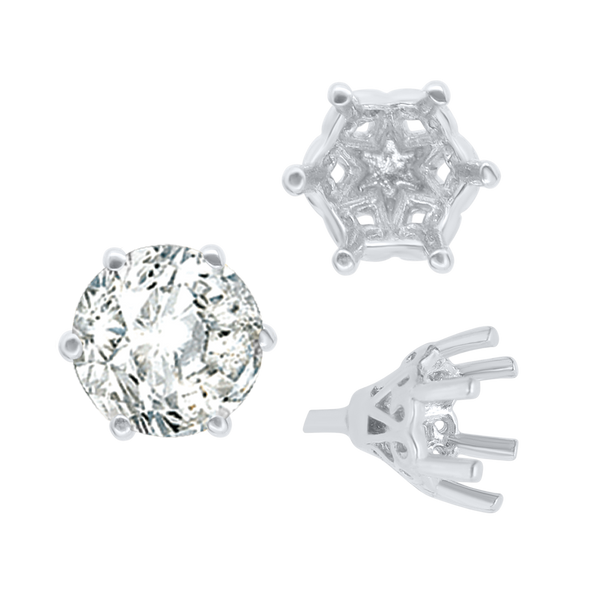ITI NYC Six Prong Round Filigree Tapered Settings with Peg in Sterling Silver (4.00 mm - 8.00 mm)