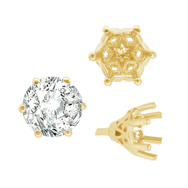 ITI NYC Six Prong Round Filigree Tapered Settings with Peg in 14K Gold (4.00 mm - 8.00 mm)