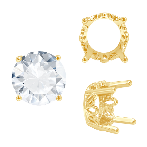 ITI NYC Four Prong Round Filigree Settings in 14K Gold (3.00 mm - 10.00 mm)