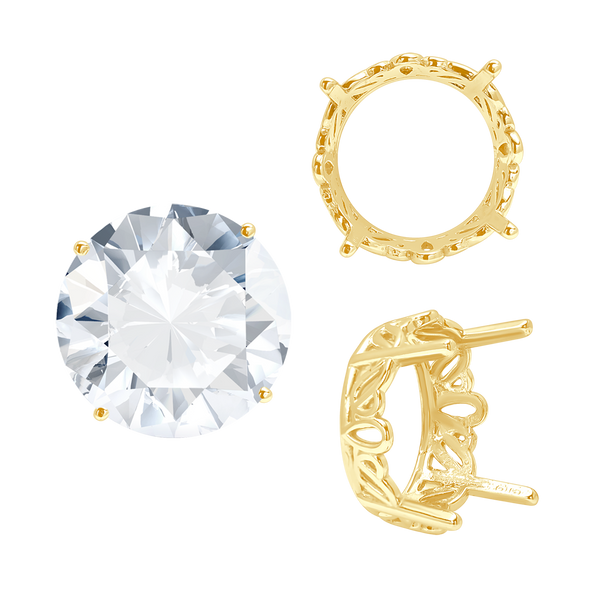 ITI NYC Four Prong Round Filigree Settings in 14K Gold (3.00 mm - 22.00 mm)