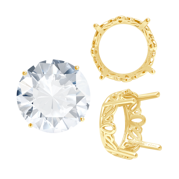 ITI NYC Four Prong Round Filigree Settings in 14K Gold (3.00 mm - 22.00 mm)