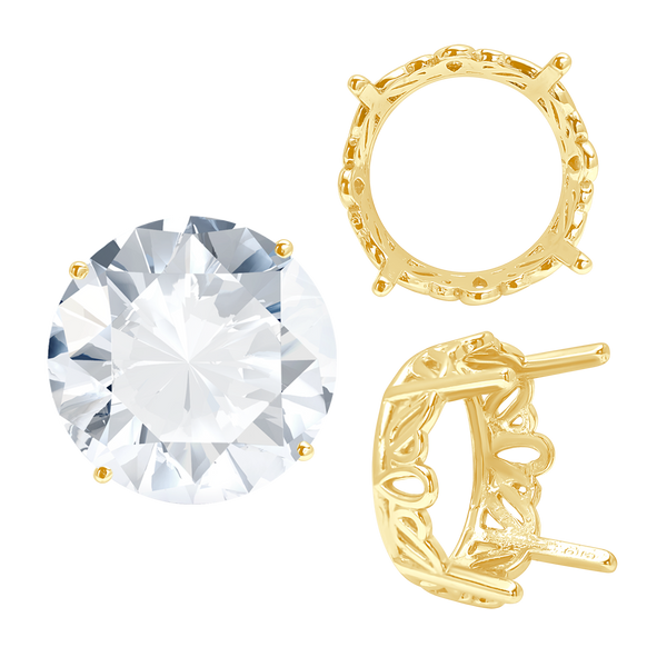 ITI NYC Four Prong Round Filigree Settings in 14K Gold (3.00 mm - 22.00 mm)