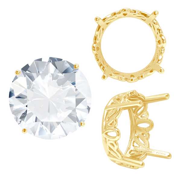 ITI NYC Four Prong Round Filigree Settings in 14K Gold (3.00 mm - 22.00 mm)