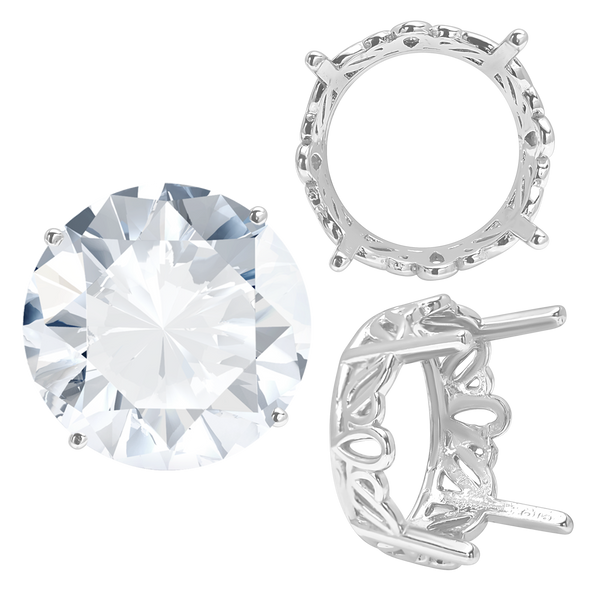 ITI NYC Four Prong Round Filigree Settings in 14K Gold (3.00 mm - 22.00 mm)