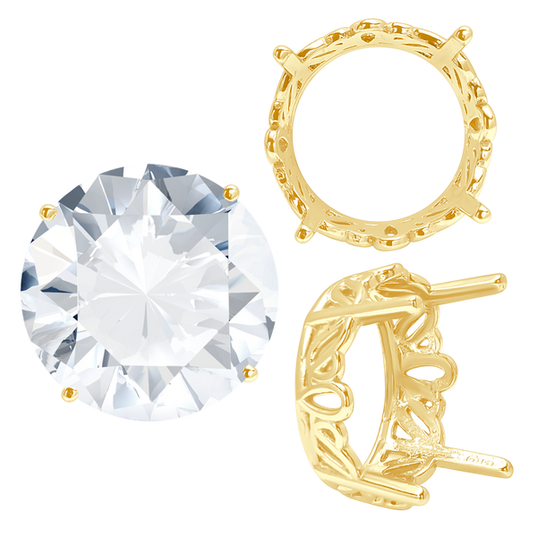 ITI NYC Four Prong Round Filigree Settings in 14K Gold (3.00 mm - 22.00 mm)