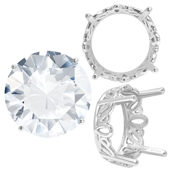 ITI NYC Four Prong Round Filigree Settings in Sterling Silver (3.00 mm - 22.00 mm)