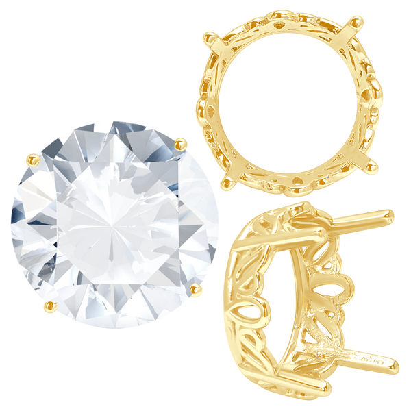 ITI NYC Four Prong Round Filigree Settings in 14K Gold (3.00 mm - 22.00 mm)