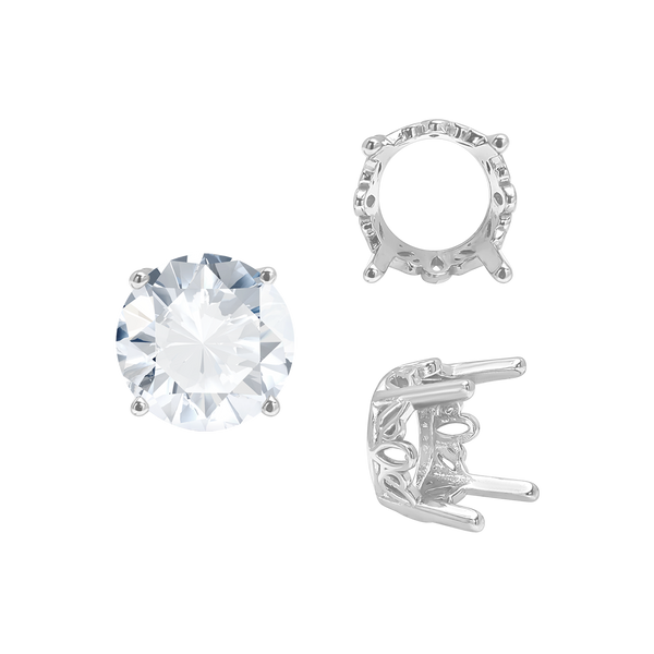 ITI NYC Four Prong Round Filigree Settings in Sterling Silver (3.00 mm - 10.00 mm)