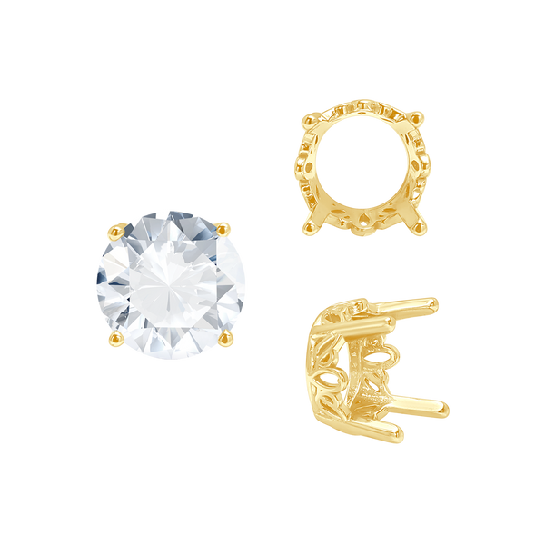 ITI NYC Four Prong Round Filigree Settings in 14K Gold (3.00 mm - 22.00 mm)
