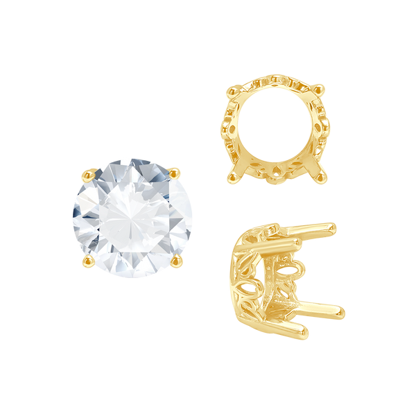 ITI NYC Four Prong Round Filigree Settings in 14K Gold (3.00 mm - 10.00 mm)