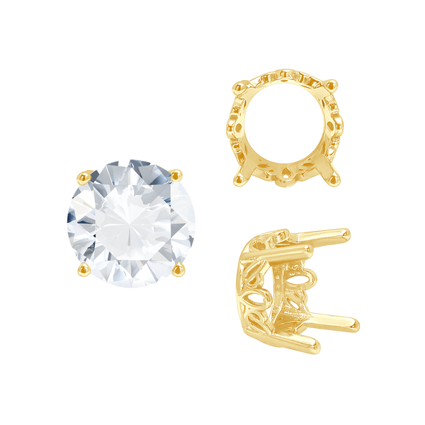 ITI NYC Four Prong Round Filigree Settings in 14K Gold (3.00 mm - 22.00 mm)