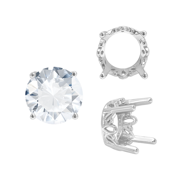 ITI NYC Four Prong Round Filigree Settings in Sterling Silver (3.00 mm - 10.00 mm)