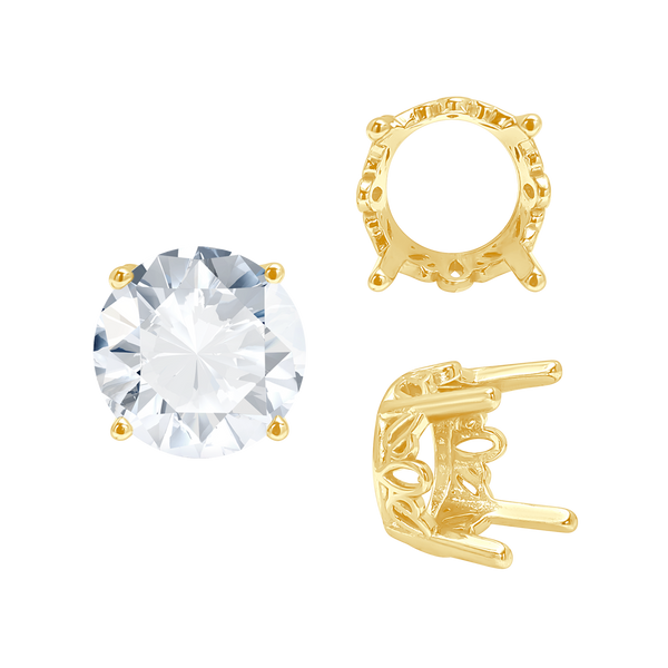 ITI NYC Four Prong Round Filigree Settings in 14K Gold (3.00 mm - 10.00 mm)