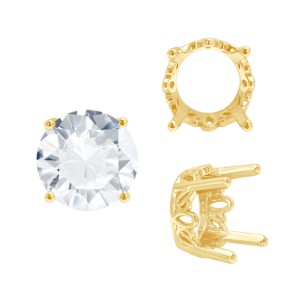 ITI NYC Four Prong Round Filigree Settings in 14K Gold (3.00 mm - 10.00 mm)