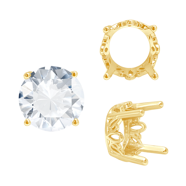 ITI NYC Four Prong Round Filigree Settings in 14K Gold (3.00 mm - 10.00 mm)