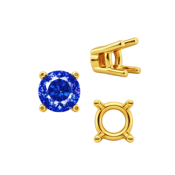 ITI NYC Four Prong Round Heavy Tapered Wire Basket Settings in 14K Gold (4.00 mm - 10.00 mm)