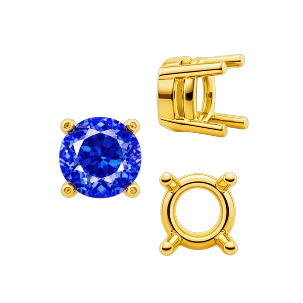 ITI NYC Four Prong Round Heavy Tapered Wire Basket Settings in 14K Gold (4.00 mm - 10.00 mm)