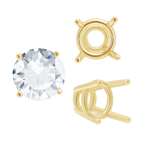 ITI NYC Four Prong Round High Tapered Wire Basket Settings in 14K Gold (4.50 mm - 12.00 mm)
