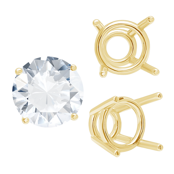 ITI NYC Four Prong Round High Tapered Wire Basket Settings in 14K Gold (4.50 mm - 12.00 mm)