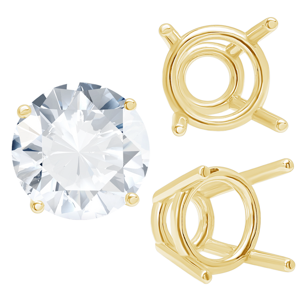 ITI NYC Four Prong Round High Tapered Wire Basket Settings in 14K Gold (4.50 mm - 12.00 mm)