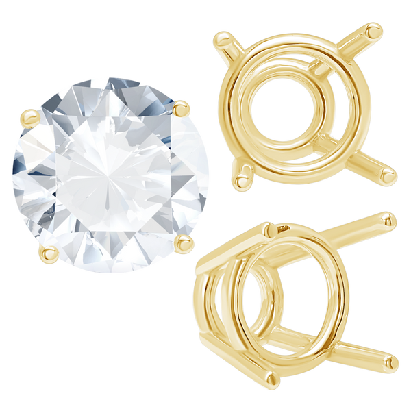 ITI NYC Four Prong Round High Tapered Wire Basket Settings in 14K Gold (4.50 mm - 12.00 mm)