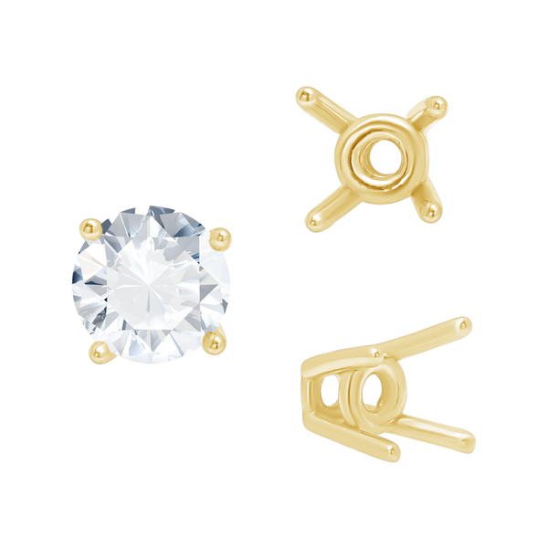 ITI NYC Four Prong Round High Tapered Wire Basket Settings in 14K Gold (4.50 mm - 12.00 mm)