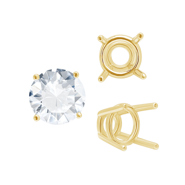 ITI NYC Four Prong Round High Tapered Wire Basket Settings in 14K Gold (4.50 mm - 12.00 mm)