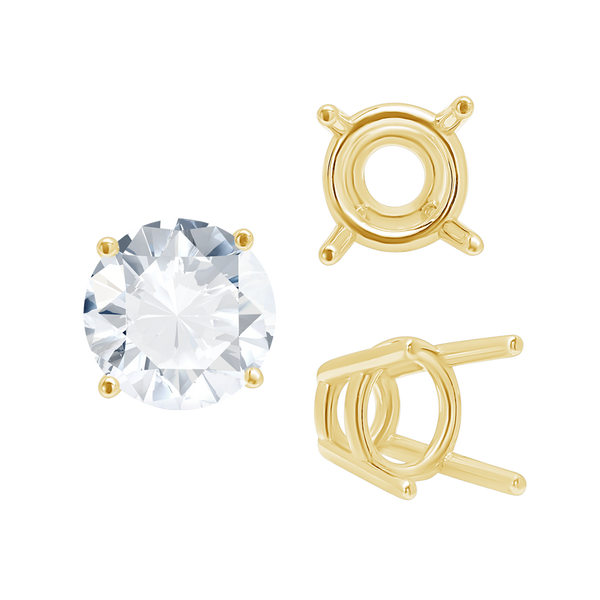 ITI NYC Four Prong Round High Tapered Wire Basket Settings in 14K Gold (4.50 mm - 12.00 mm)