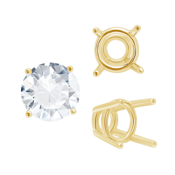 ITI NYC Four Prong Round High Tapered Wire Basket Settings in 14K Gold (4.50 mm - 12.00 mm)