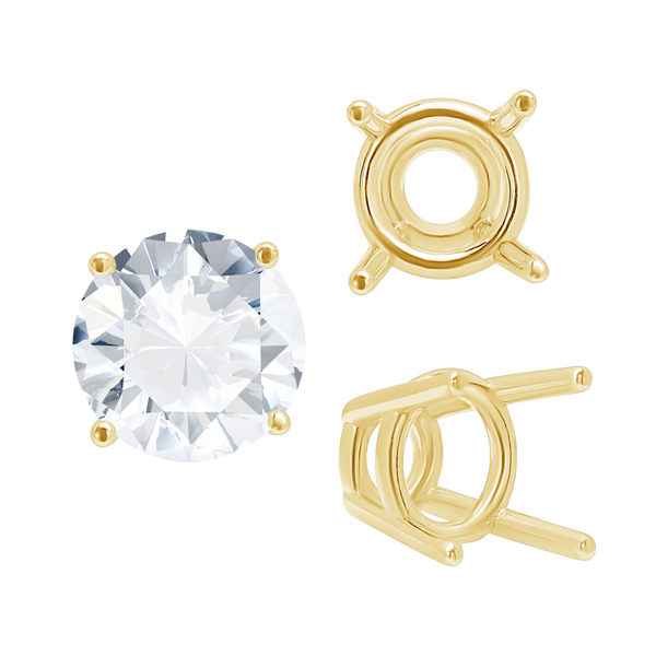 ITI NYC Four Prong Round High Tapered Wire Basket Settings in 14K Gold (4.50 mm - 12.00 mm)