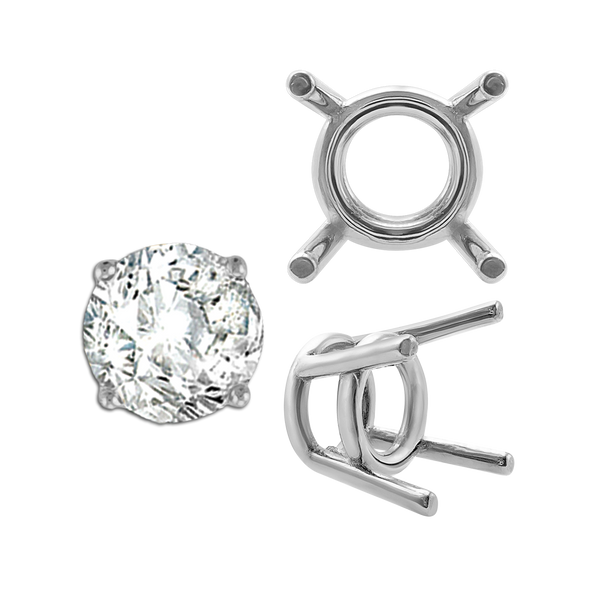 ITI NYC Four Prong Round Medium Weight Settings in Sterling Silver (3.50 mm - 11.00 mm)