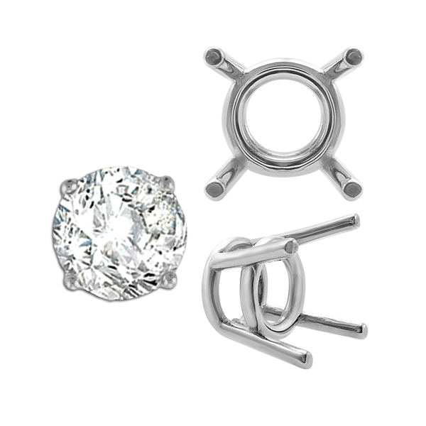 ITI NYC Four Prong Round Medium Weight Settings in Sterling Silver (3.50 mm - 11.00 mm)