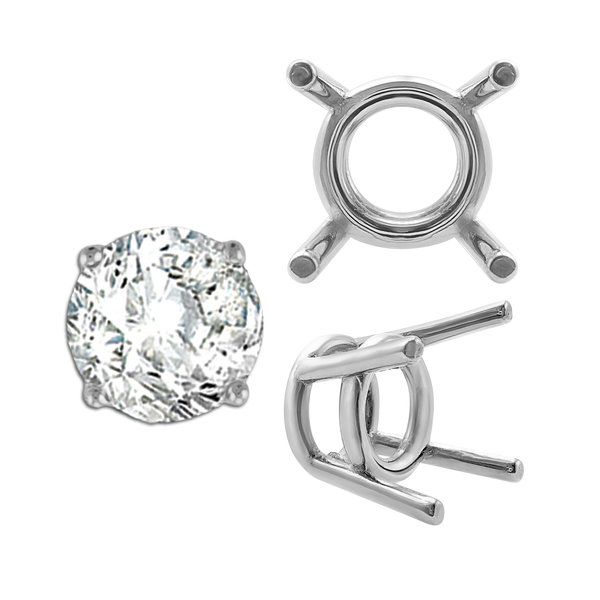 ITI NYC Four Prong Round Medium Weight Settings in Sterling Silver (3.50 mm - 11.00 mm)