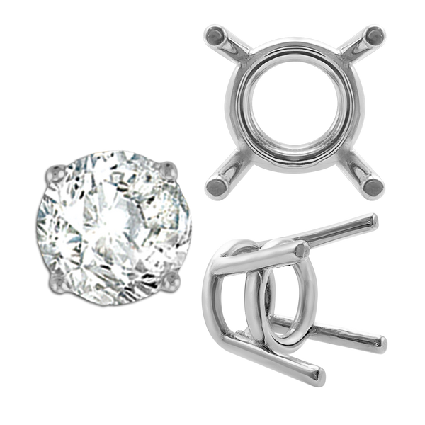 ITI NYC Four Prong Round Medium Weight Settings in Sterling Silver (3.50 mm - 11.00 mm)