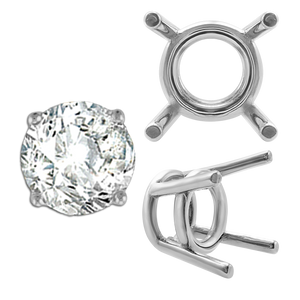 ITI NYC Four Prong Round Medium Weight Settings in Sterling Silver (3.50 mm - 11.00 mm)