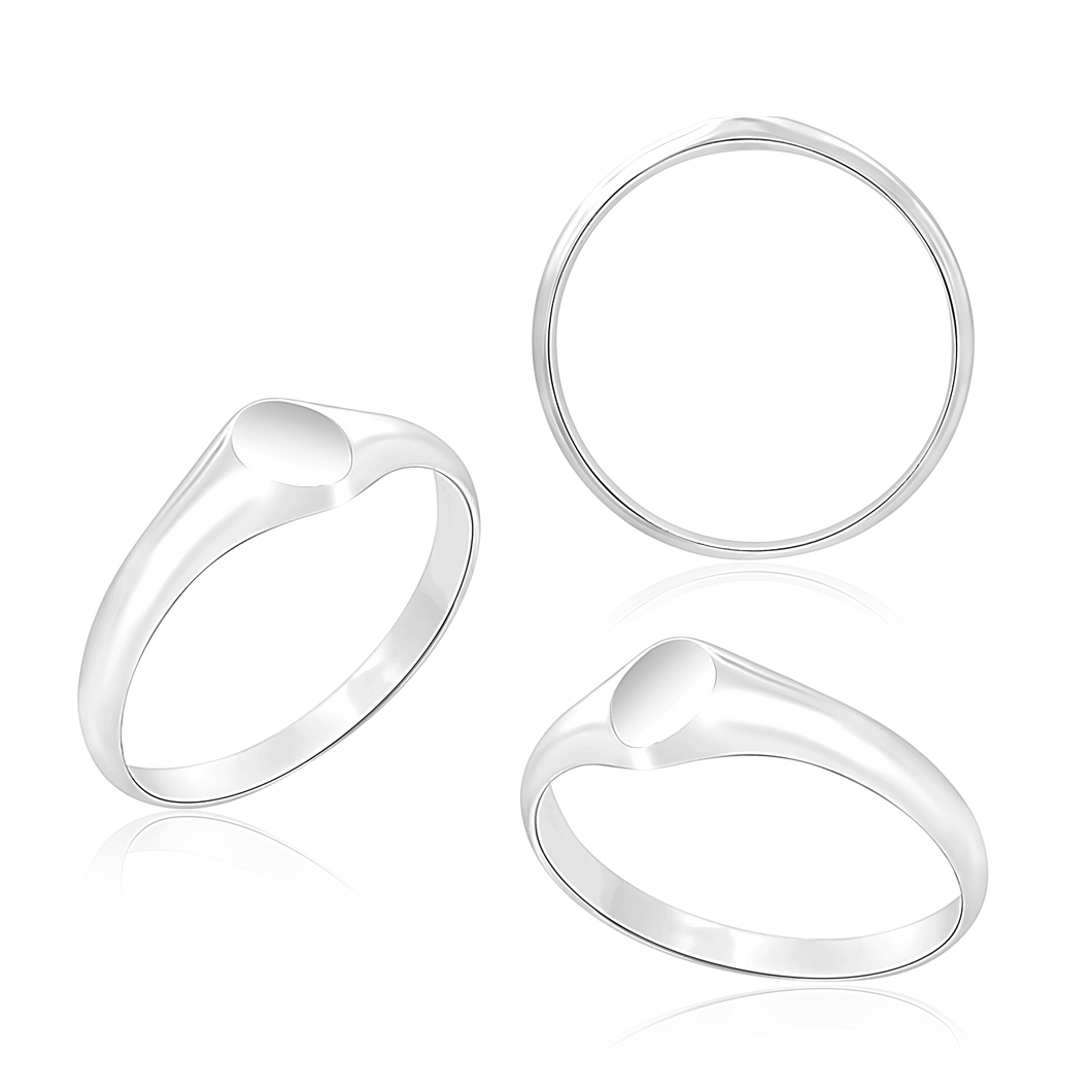 Oval (Vertical) Signet Rings in Sterling Silver (4 x 6 mm - 20 x 18 mm)